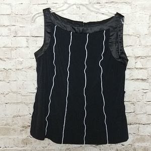 Studio 1 Tank Top Size 14 Petite Black White Sleeveless Blouse Spandex Blend EUC